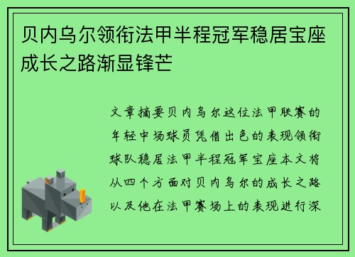 贝内乌尔领衔法甲半程冠军稳居宝座成长之路渐显锋芒